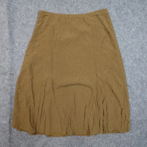 J.‎ Jill Skirt Womens Medium Midi Eyelet A-Line Flare Lined Gold - Picture 5 of 10
